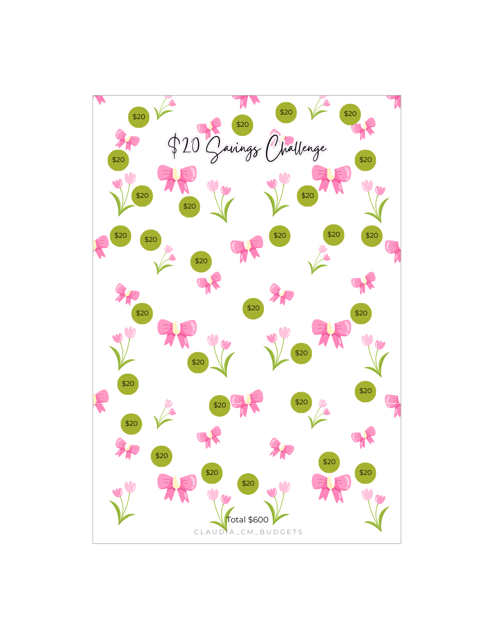 A5 $20 Savings Challenge (DIGITAL FILE)
