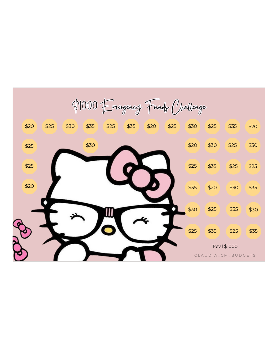 A5 Hello Kitty Emergency Funds (DIGITAL FILE)