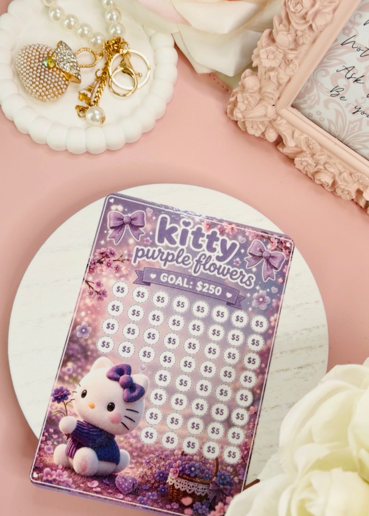 Kitty Purple Flowers A5 Savings Challenge