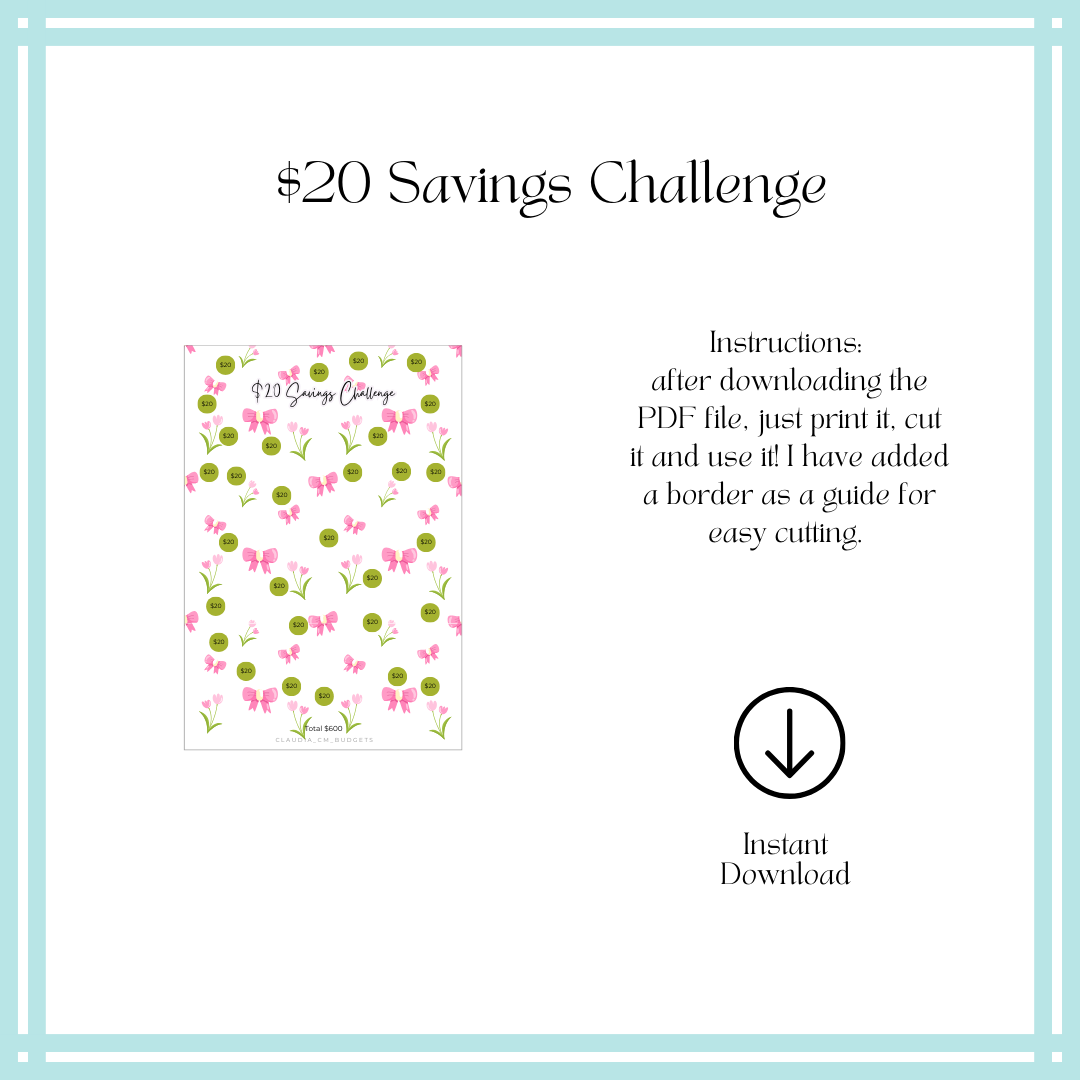 A5 $20 Savings Challenge (DIGITAL FILE)